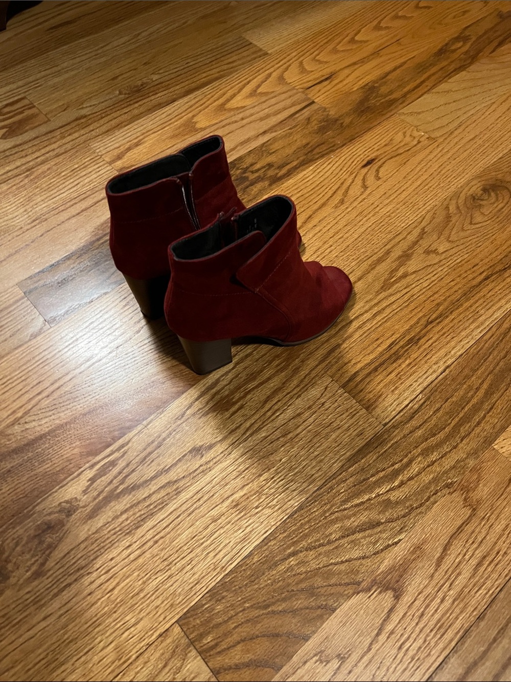 Burgundy Suede Mid Heel Ankle Booties